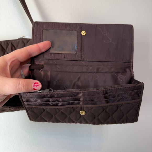 Vera Bradley Microfiber Quilted Shoulder Bag & Wristlet Wallet Espresso Brown - Picture 6 of 7